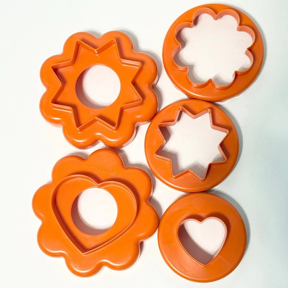 Vintage Tupperware Nesting Cookie Cutter Set 5pc Orange Heart Star Flower